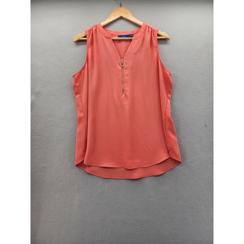 Apt 9 Coral Pink Sleeveless Zipper V-Neck Blouse Top Womens Large Workwear Shell